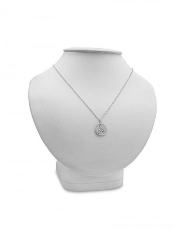 925 Sterling Silver Diamond Studded Initial A Disc Pendant Necklace