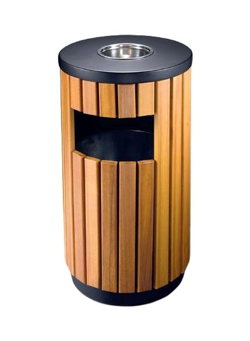 Wooden Cylindrical Waste Bin Brown/Black