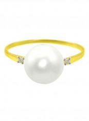 18 Karat Gold 0.04 Carat Diamonds 9-10 mm Pearl Ring