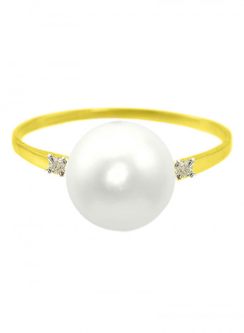 18 Karat Gold 0.04 Carat Diamonds 9-10 mm Pearl Ring