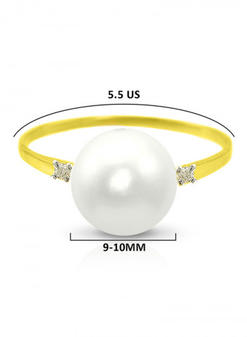 18 Karat Gold 0.04 Carat Diamonds 9-10 mm Pearl Ring