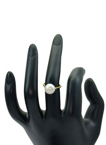 18 Karat Gold 0.04 Carat Diamonds 9-10 mm Pearl Ring
