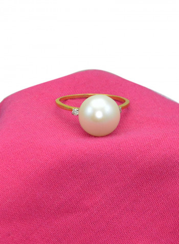 18 Karat Gold 0.04 Carat Diamonds 9-10 mm Pearl Ring