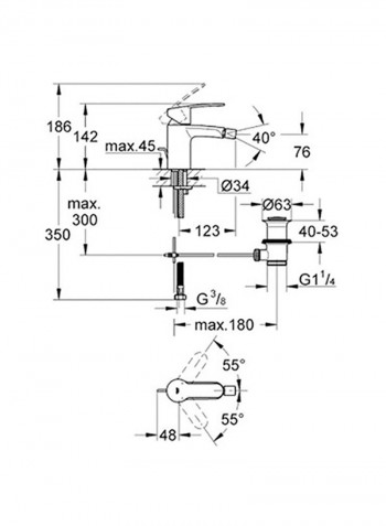 Single Lever Bidet Mixer Chrome L 50 W x 123 X H 142millimeter