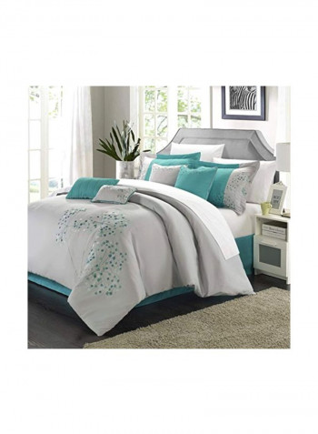 8-Piece Floral Embroidered Comforter Set Polyester White/Blue