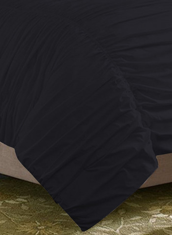 3-Piece Gathered Egyptian Cotton Duvet Cover Set Black Super King