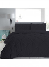 3-Piece Pinch Pleated Egyptian Cotton Duvet Cover Set Black Super King