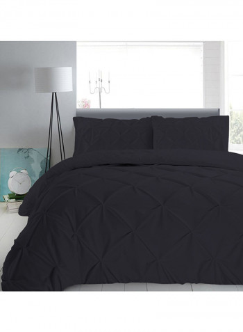3-Piece Pinch Pleated Egyptian Cotton Duvet Cover Set Black Super King