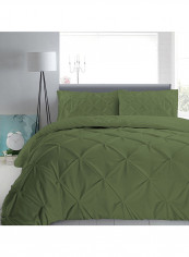 3-Piece Pinch Pleated Egyptian Cotton Duvet Cover Set Olive Green Super King