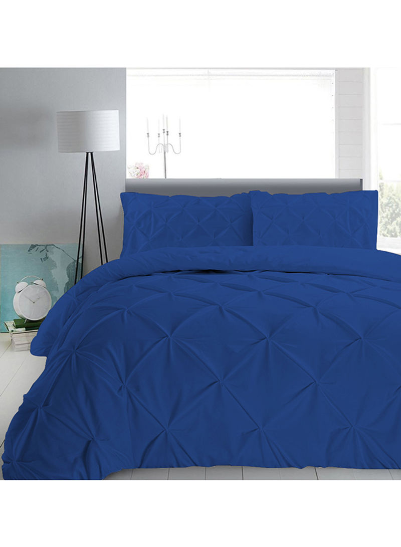 3-Piece Pinch Pleated Egyptian Cotton Duvet Cover Set Royal Blue Super King