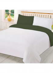 3-Piece Reversible Egyptian Cotton Duvet Cover Set Olive Green/White Super King