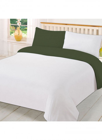 3-Piece Reversible Egyptian Cotton Duvet Cover Set Olive Green/White Super King