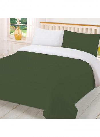 3-Piece Reversible Egyptian Cotton Duvet Cover Set Olive Green/White Super King