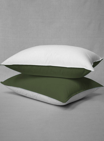 3-Piece Reversible Egyptian Cotton Duvet Cover Set Olive Green/White Super King