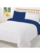 3-Piece Reversible Egyptian Cotton Duvet Cover Set Royal Blue /White Super King