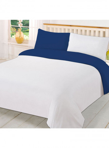 3-Piece Reversible Egyptian Cotton Duvet Cover Set Royal Blue /White Super King
