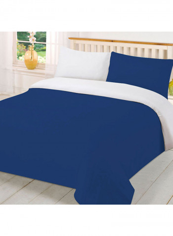 3-Piece Reversible Egyptian Cotton Duvet Cover Set Royal Blue /White Super King