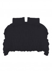 3-Piece Ruffled Egyptian Cotton Duvet Cover Set Black Super King