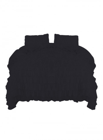 3-Piece Ruffled Egyptian Cotton Duvet Cover Set Black Super King