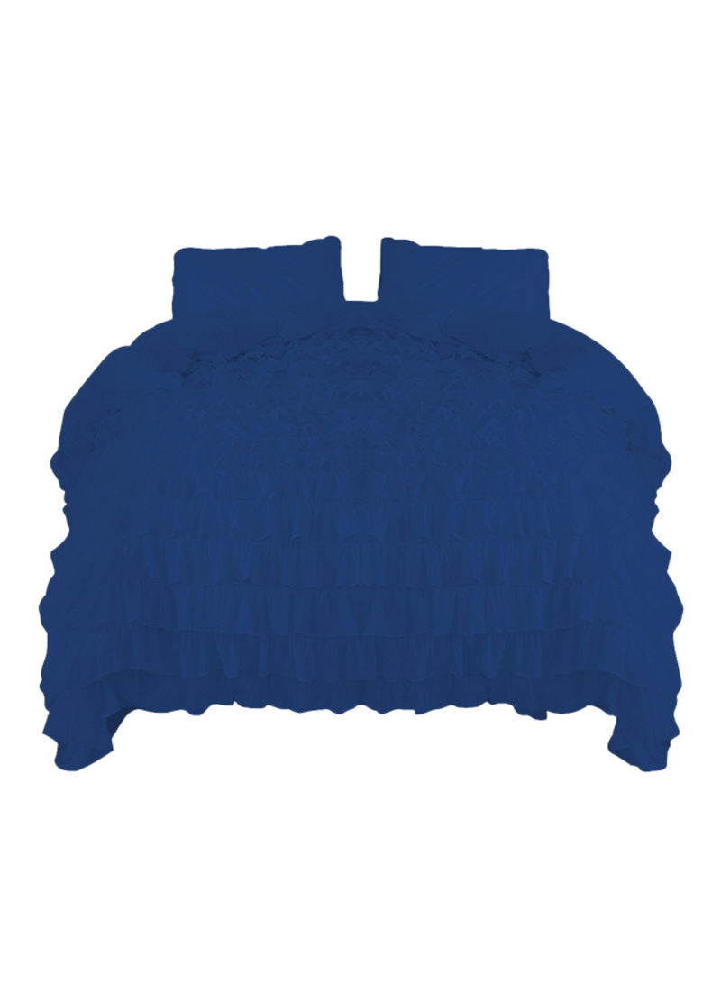 3-Piece Ruffled Egyptian Cotton Duvet Cover Set Blue Super King