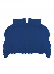 3-Piece Ruffled Egyptian Cotton Duvet Cover Set Blue Super King