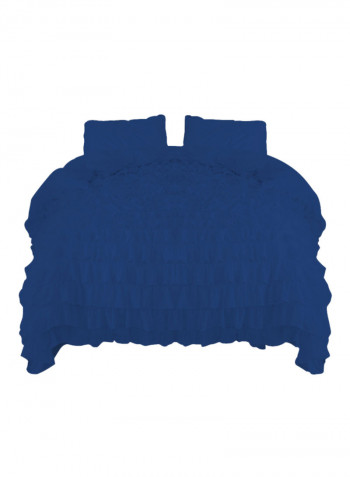 3-Piece Ruffled Egyptian Cotton Duvet Cover Set Blue Super King