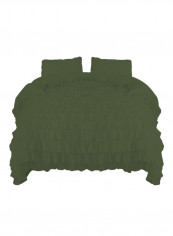 3-Piece Ruffled Egyptian Cotton Duvet Cover Set Olive Green Super King