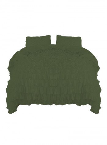3-Piece Ruffled Egyptian Cotton Duvet Cover Set Olive Green Super King