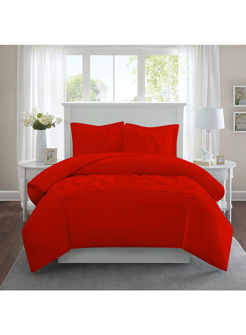 3-Piece Tufted Pattern Egyptian Cotton Duvet Cover Set Red Super King