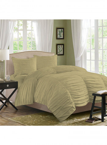 3-Piece Gathered Egyptian Cotton Duvet Cover Set Beige Super King