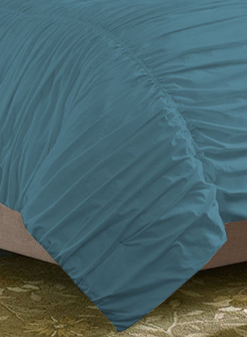 3-Piece Gathered Egyptian Cotton Duvet Cover Set Blue Super King