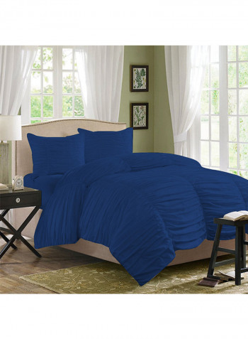 3-Piece Gathered Egyptian Cotton Duvet Cover Set Royal Blue Super King