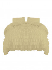 3-Piece Ruffled Egyptian Cotton Duvet Cover Set Beige Super King