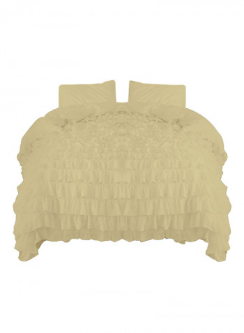 3-Piece Ruffled Egyptian Cotton Duvet Cover Set Beige Super King