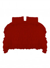 3-Piece Ruffled Egyptian Cotton Duvet Cover Set Red Super King
