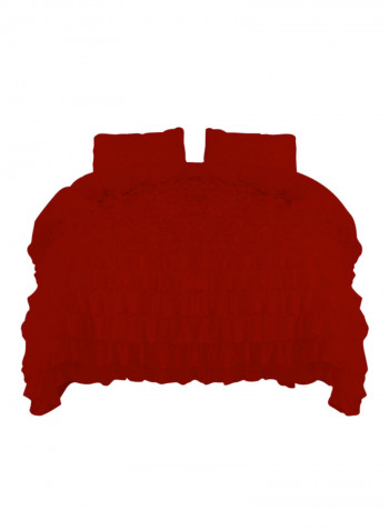 3-Piece Ruffled Egyptian Cotton Duvet Cover Set Red Super King