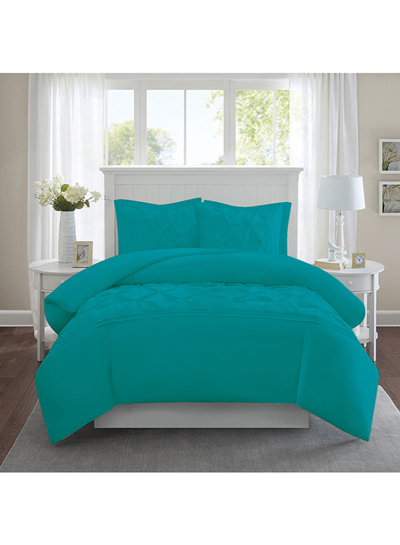 3-Piece Tufted Pattern Egyptian Cotton Duvet Cover Set Turquoise Super King