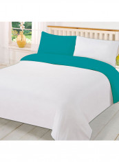 3-Piece Reversible Egyptian Cotton Duvet Cover Set Turquoise/White Super King