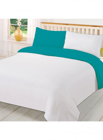 3-Piece Reversible Egyptian Cotton Duvet Cover Set Turquoise/White Super King