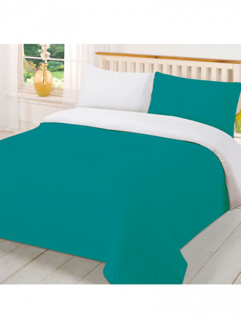 3-Piece Reversible Egyptian Cotton Duvet Cover Set Turquoise/White Super King