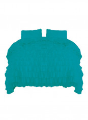 3-Piece Ruffled Egyptian Cotton Duvet Cover Set Turquoise Super King