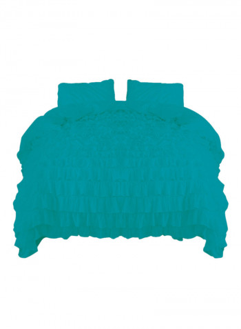 3-Piece Ruffled Egyptian Cotton Duvet Cover Set Turquoise Super King