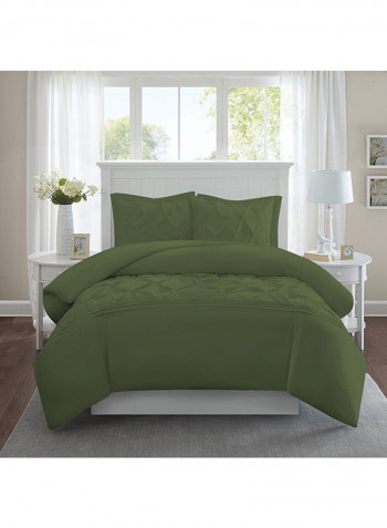 3-Piece Tufted Pattern Egyptian Cotton Duvet Cover Set Olive Green Super King