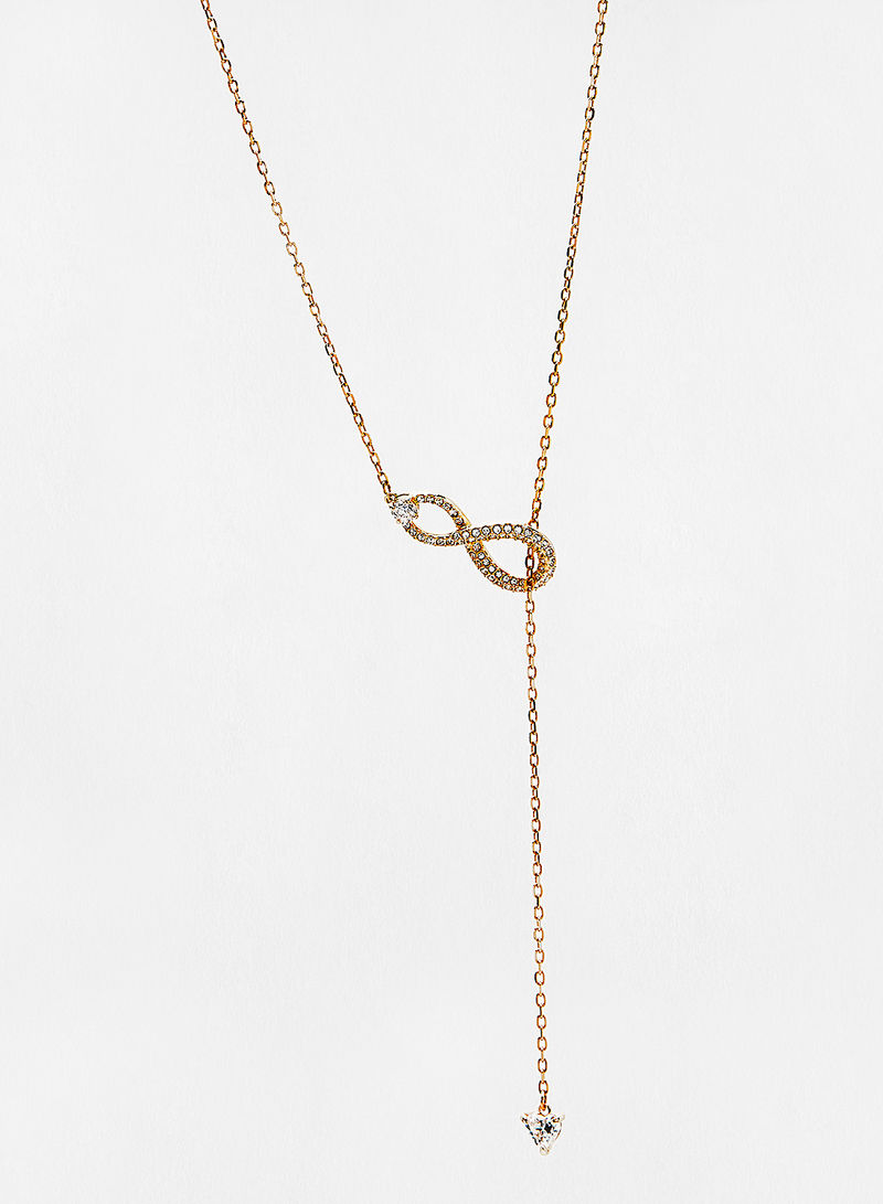 Infinity Y Necklace, White, Rose-gold tone plated
