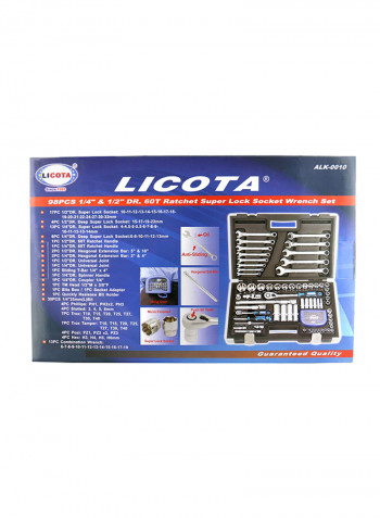 Tool set 1/2 and 1/4 6 sides 98 objects Silver/Blue/Black