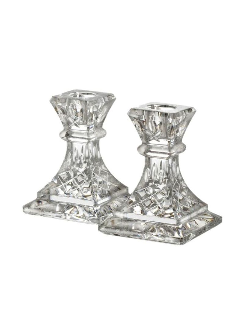 2-Piece Crystal Lismore Candle Holder Set Clear 4inch