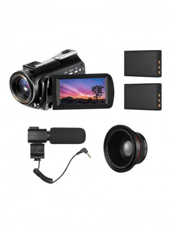 AC3 24 MP Camcorder With 2-Piece Rechargeable Batteries + Extra 0.39X Wide Angle Lens + External Microphone kit