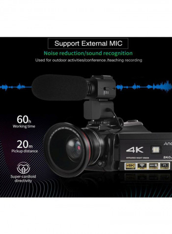 AC3 24 MP Camcorder With 2-Piece Rechargeable Batteries + Extra 0.39X Wide Angle Lens + External Microphone kit