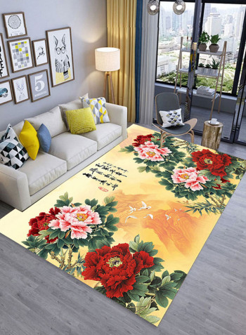 3D Flower Printed Anti-Slip Soft Door Mat Yellow/Red/Green 140X200centimeter