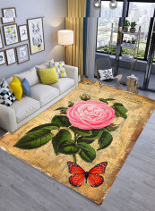 Rose Flower Pattern Rectangle Shape Anti-Slip Mat Brown/Green 140X200centimeter